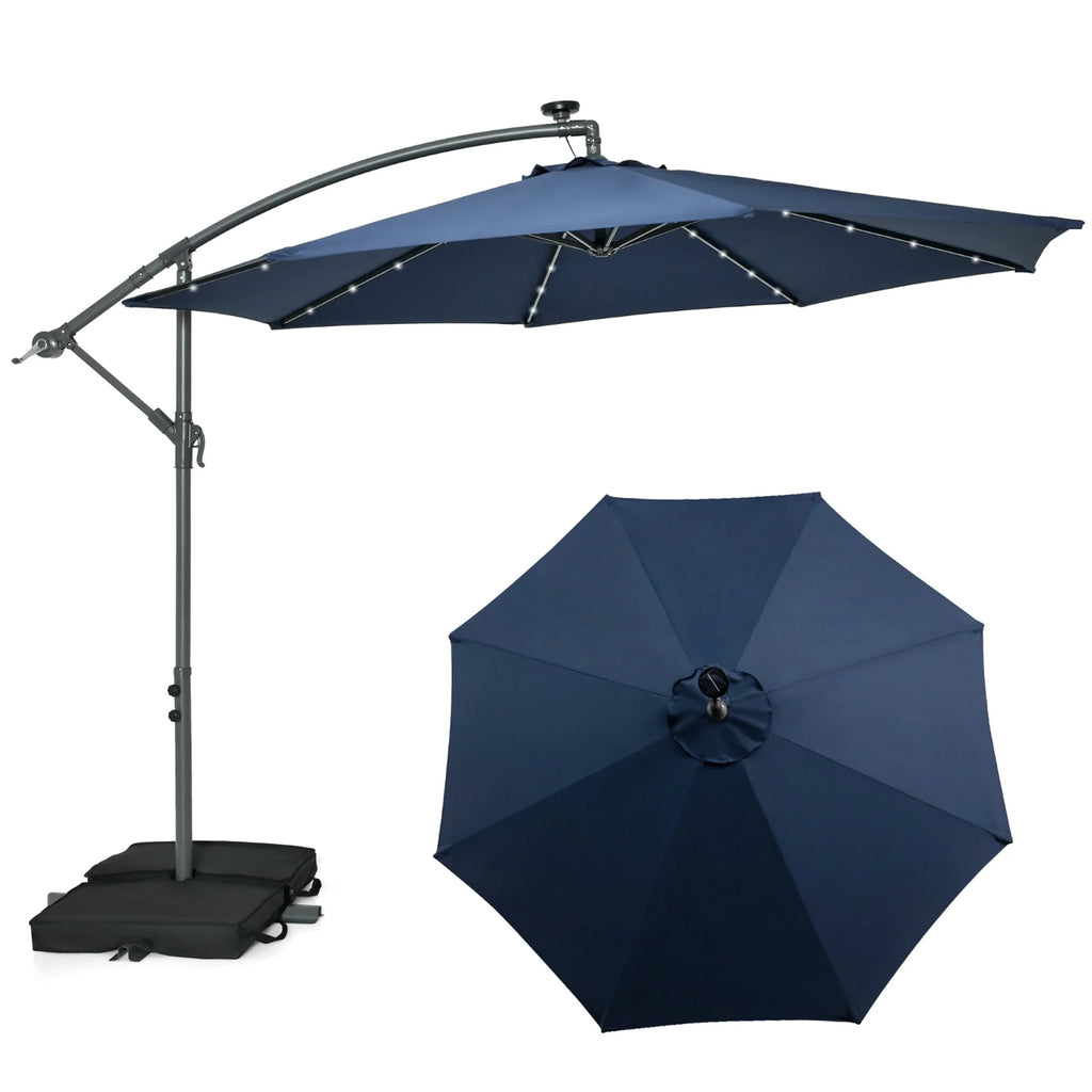 10FT Hanging Offset Umbrella with 32 LED Lights G121920