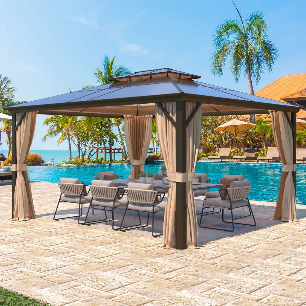 12'x16' Brown Polycarbonate Double Roof Hardtop Gazebo Canopy L25782