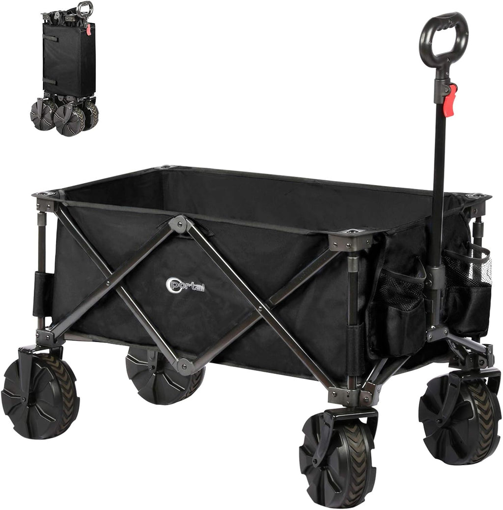 Folding Collapsible Utility Wagon Cart with 8 Wheels, Black R7813