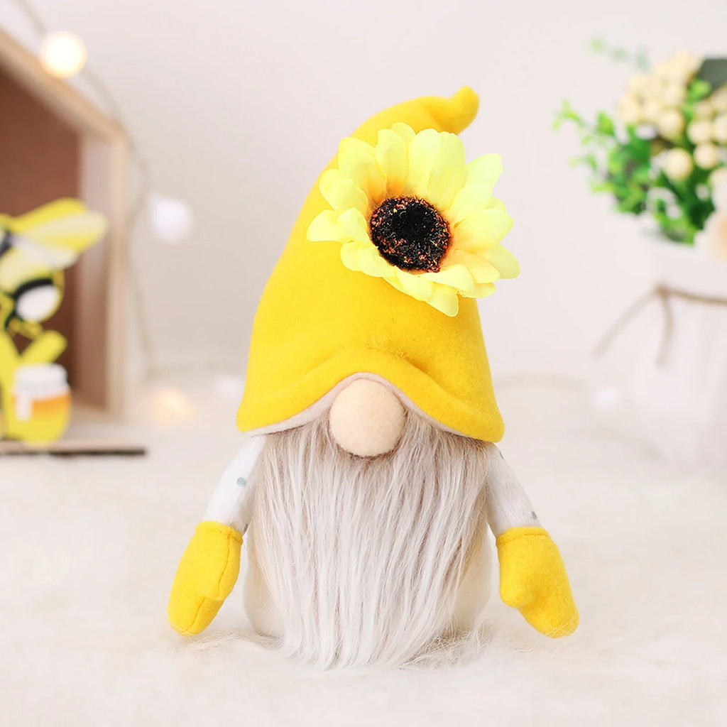2Pc Faceless Dwarf Ornaments Rabbit Plush Doll Bee Festival Cartoon Sitting Posture Facing Sunflower H45941