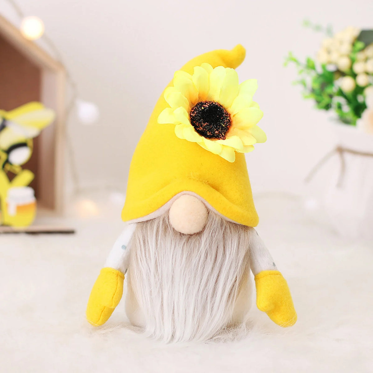 2Pc Faceless Dwarf Ornaments Rabbit Plush Doll Bee Festival Cartoon Sitting Posture Facing Sunflower H45941