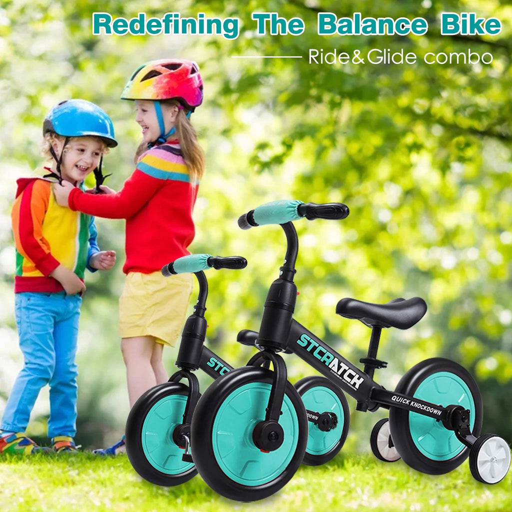 4 in 1 Toddlers Balance Bike with Pedals and Training Wheels E28145