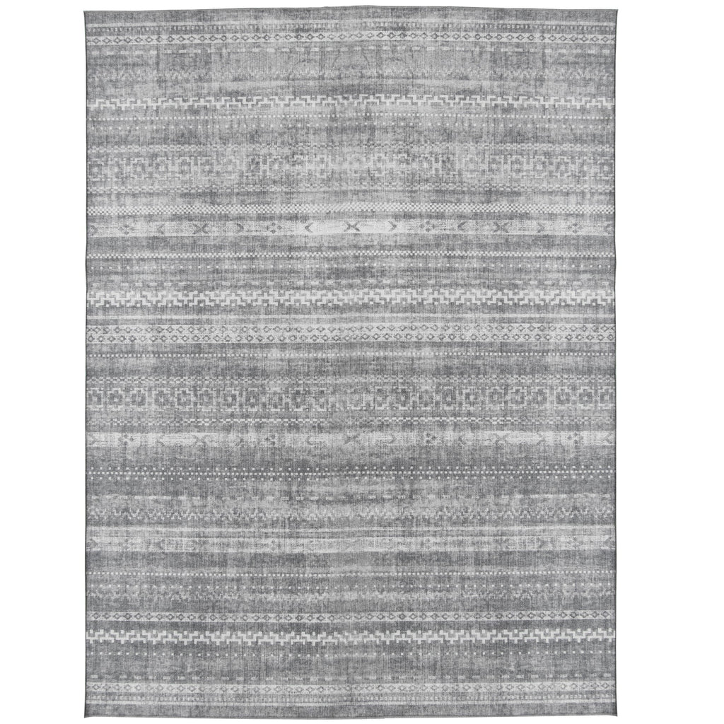 Machine Washable Printed Moroccan Stripe Gray Recycled Fiber Area Rug G686786