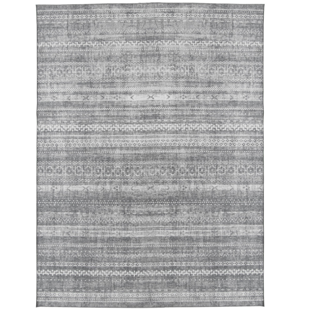 Machine Washable Printed Moroccan Stripe Gray Recycled Fiber Area Rug G686786