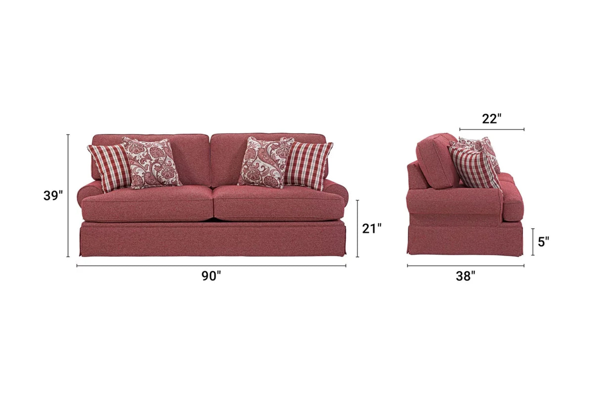 Rustic Red Sofa with Four Accent Pillows V7557