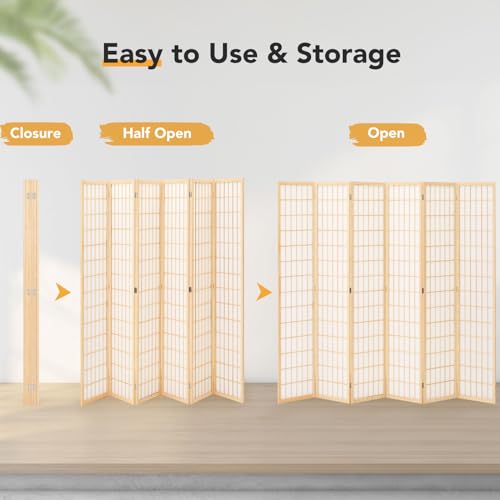 6 Panel Natural Wood Room Divider I98844