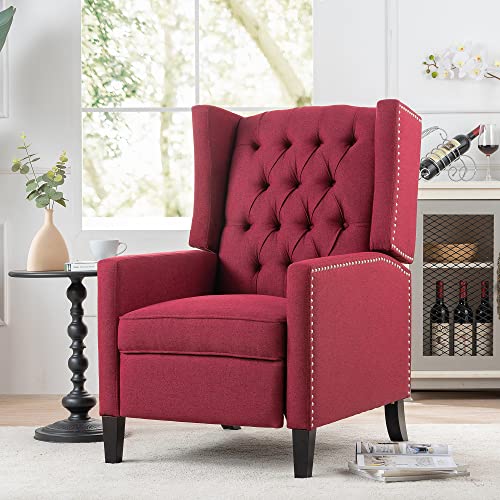 Red Tufted Fabric Wingback Recliner Sofa Chair with Adjustable Backrest H54425