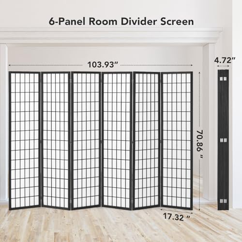 6 Panel Natural Wood Room Divider I98844