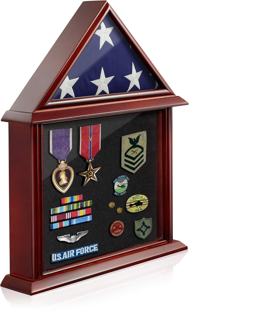Flag and Certificate Shadow Box Display Case Solid Wood Mahogany Finish H161807