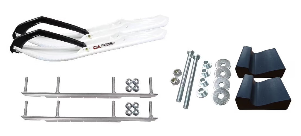 White Snowmobile Skis with 9" Shaper Bars Complete Kit M228