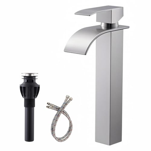 Brushed Nickel Waterfall Single Handle Bathroom Sink Faucet with Pop-up Drain I843