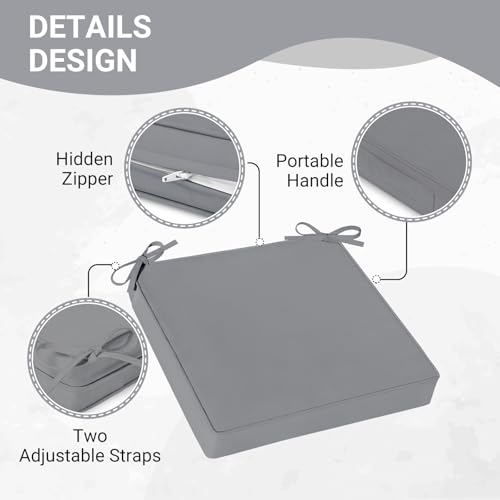 Waterproof Outdoor Chair Cushions Set of 4, 19" x 19" x 3" Non-Slip Dark Grey R213