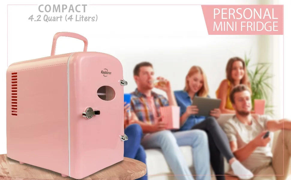 6 Can AC/DC Mini Fridge Cooler, Pink T27608