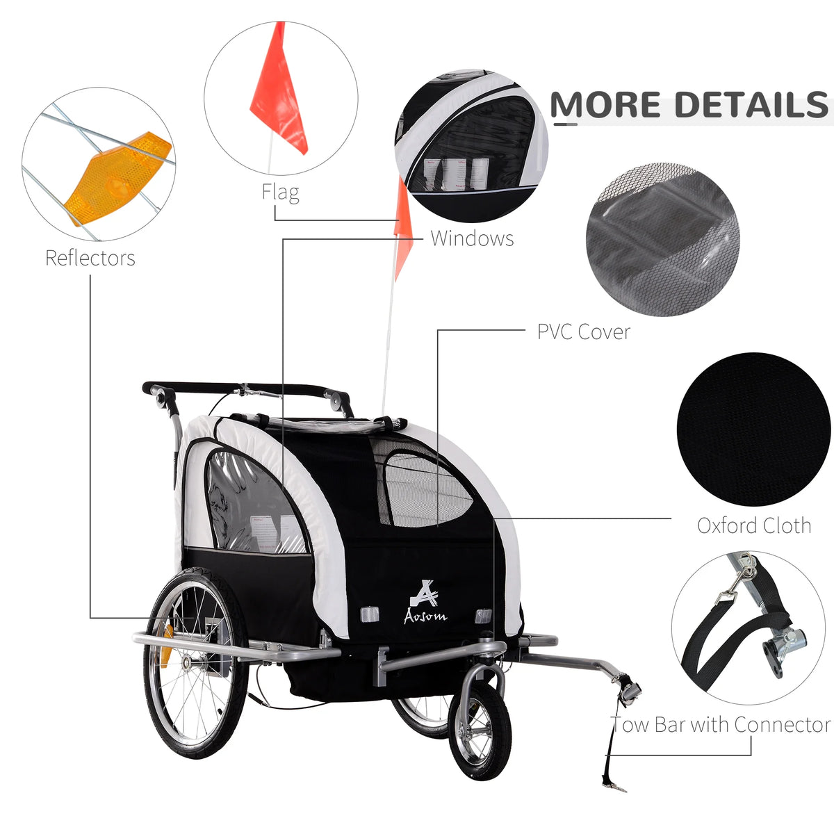 2-in-1 Double Child Two-Wheel Bicycle Cargo Trailer with 2 Safety Harnesses, Green X749