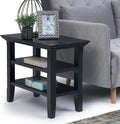Black Solid Wood Narrow Side Table with 2 Shelves Z466196