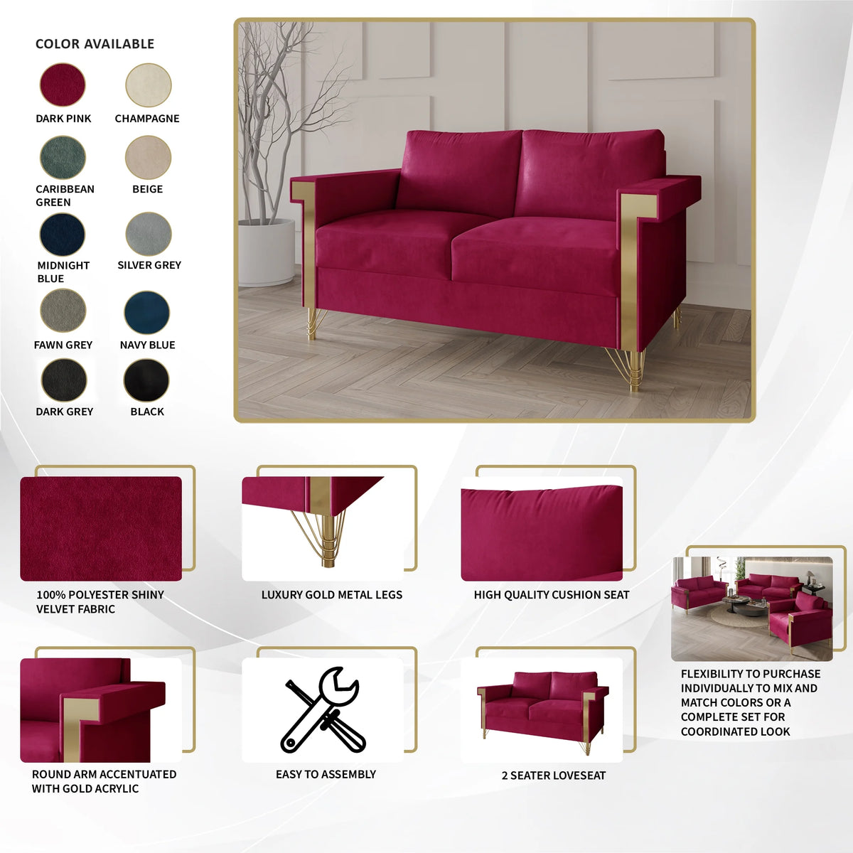 Velvet Upholstered Loveseat W23960