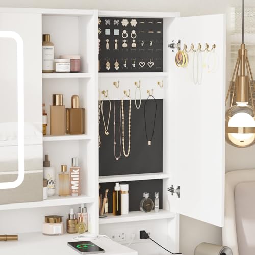 White Vanity Desk with Mirror and Lights X111