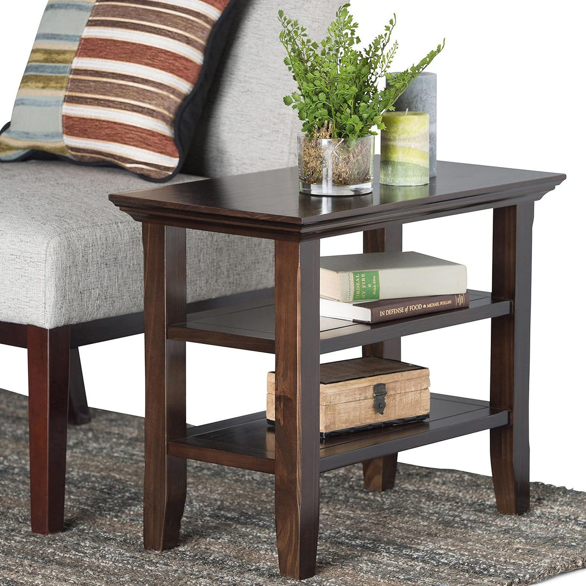 Black Solid Wood Narrow Side Table with 2 Shelves Z466196