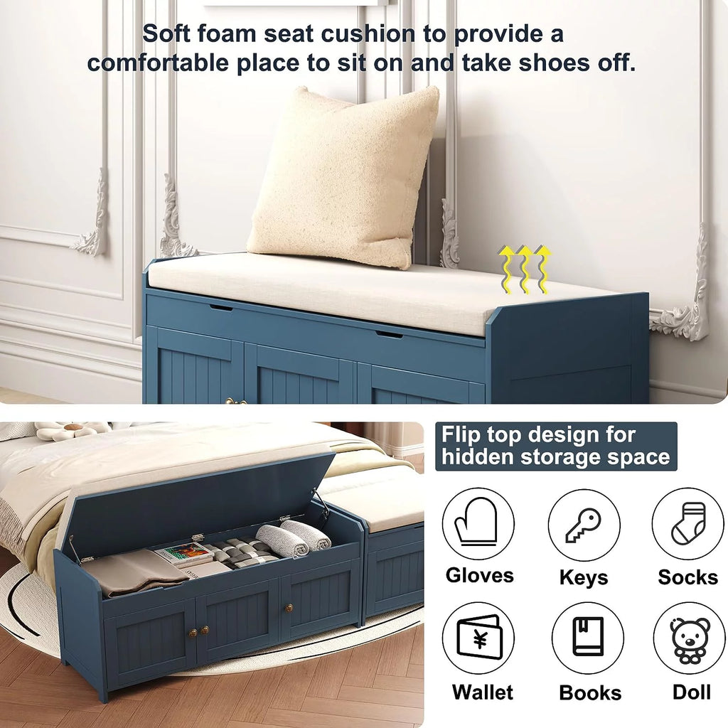 Blue Lift Top Storage Shoe Bench U804475