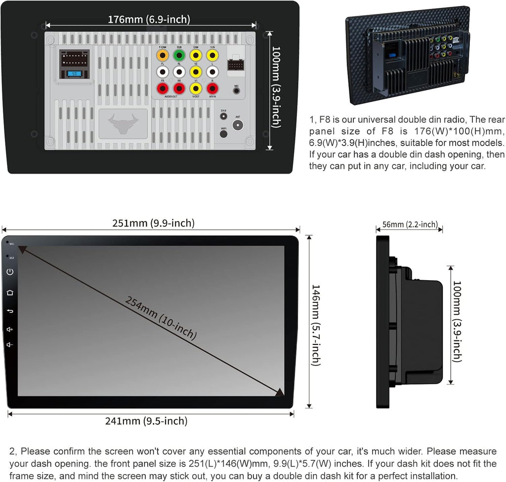 10.1 IPS Touchscreen Car Stereo with Wireless CarPlay Android Auto Bluetooth 5.0 Backup Camera H8947