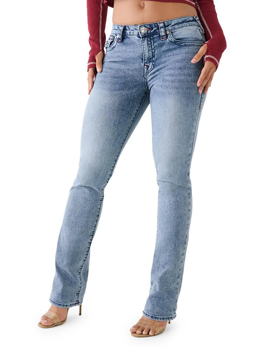 Womens Mid-Rise Stretch Straight Leg Jeans J73749