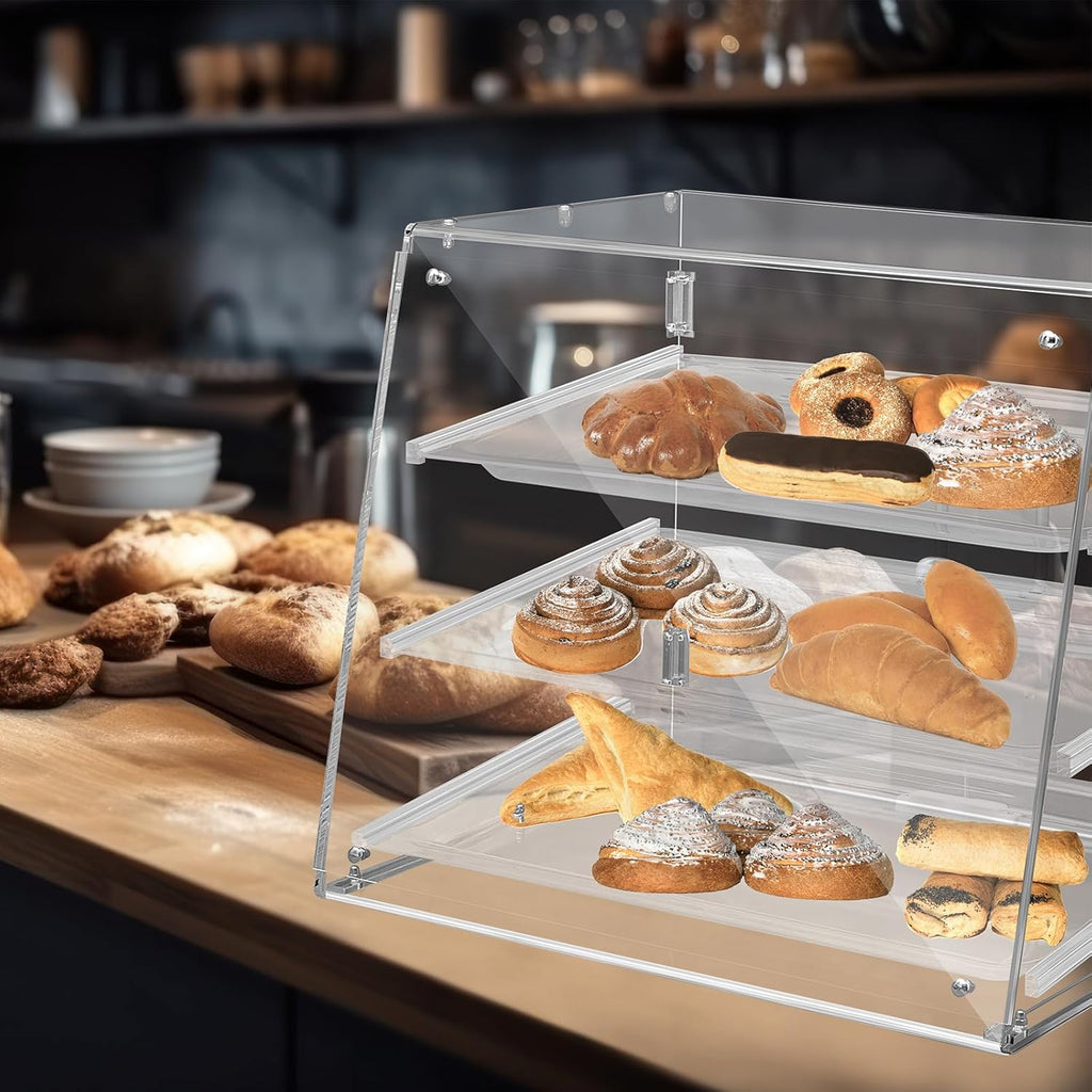 3 Tier Acrylic Display Case with Front Rear Door Clear 21'' x 18'' x 16.5'' J7220
