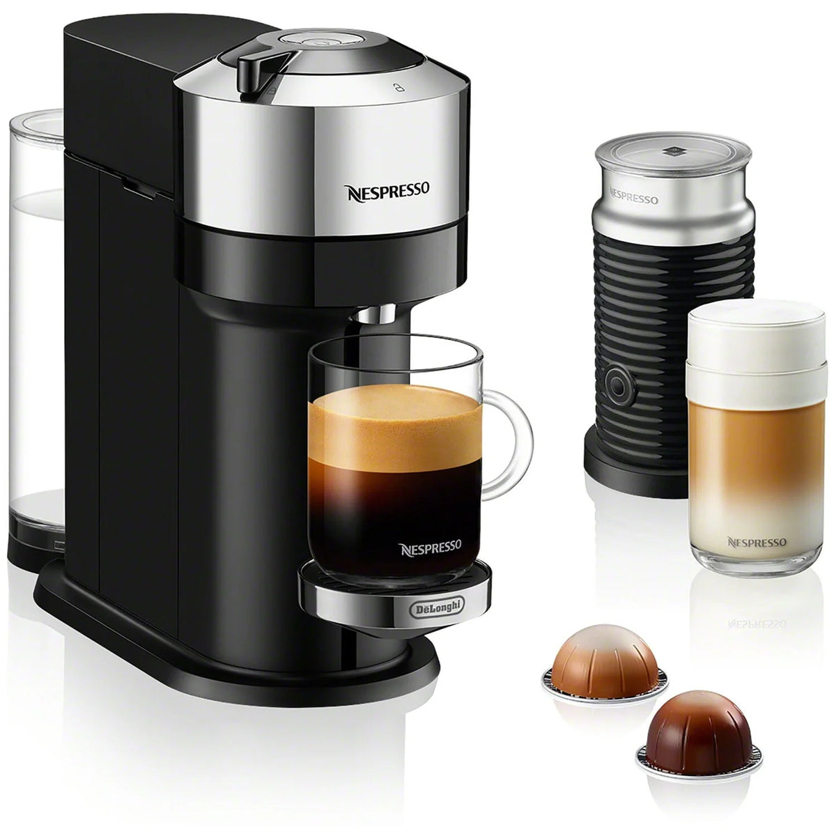 Chrome Coffee and Espresso Maker with Black Milk Frother U8527