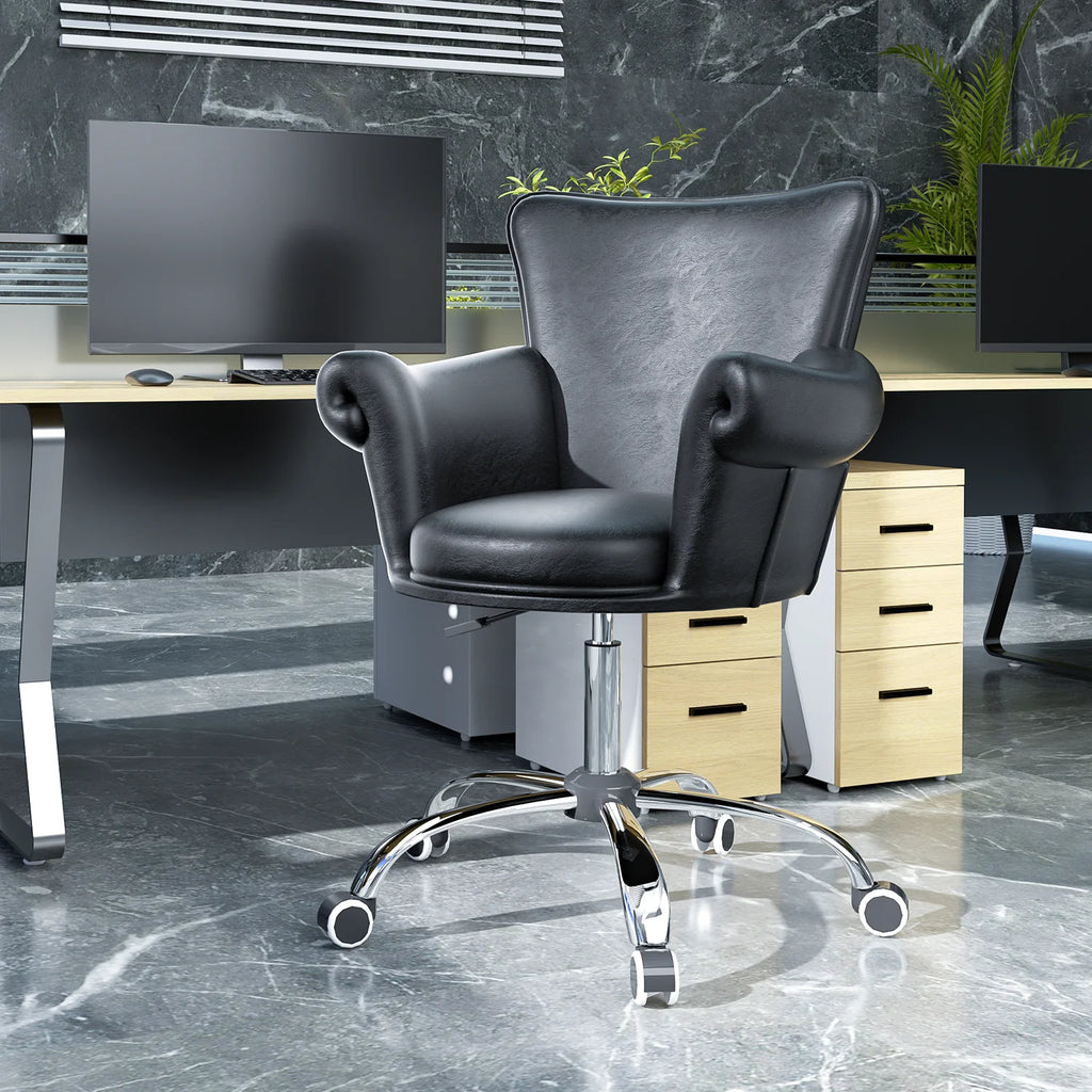 Black Upholstered Desk Chair with Wheels N39675