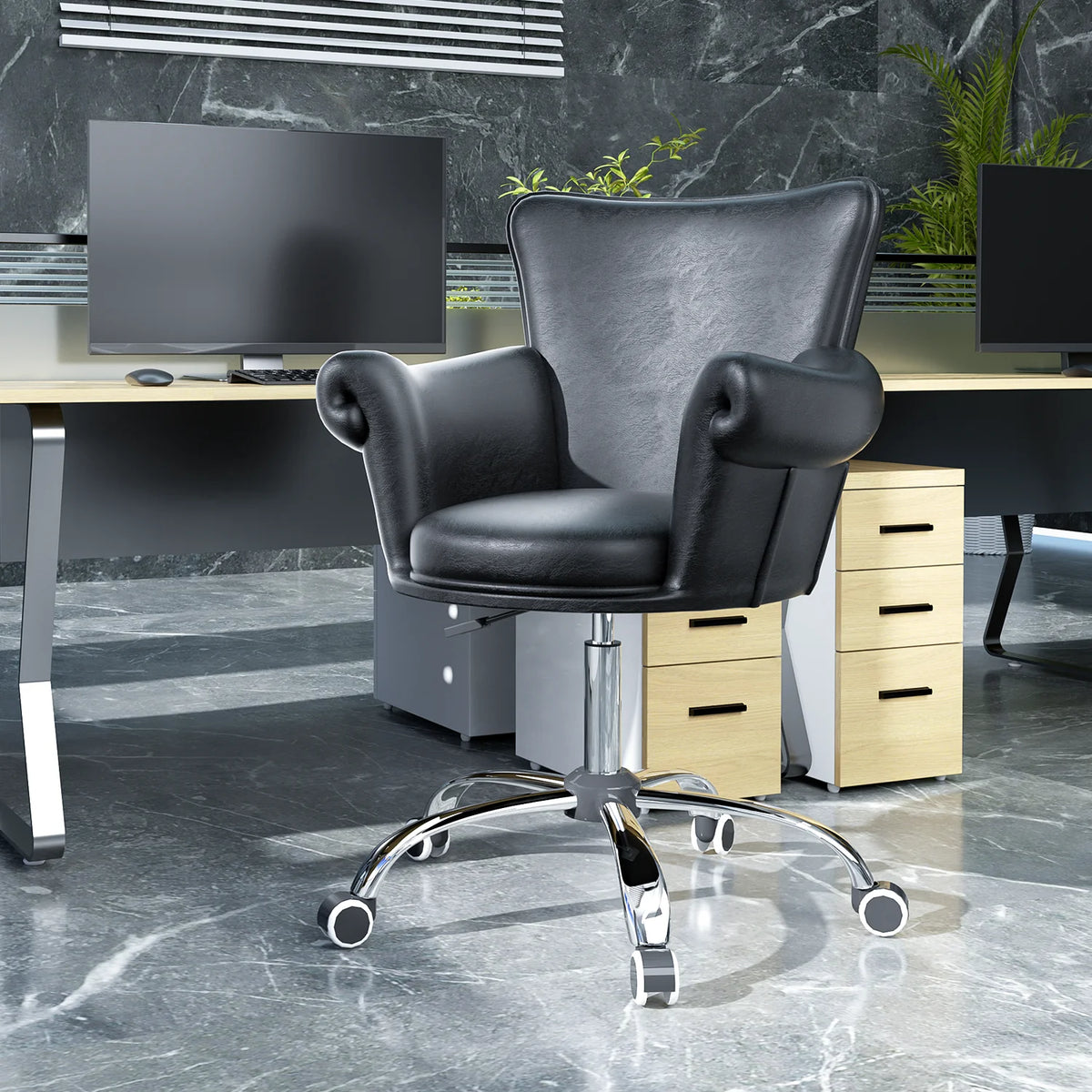 Black Upholstered Desk Chair with Wheels N39675