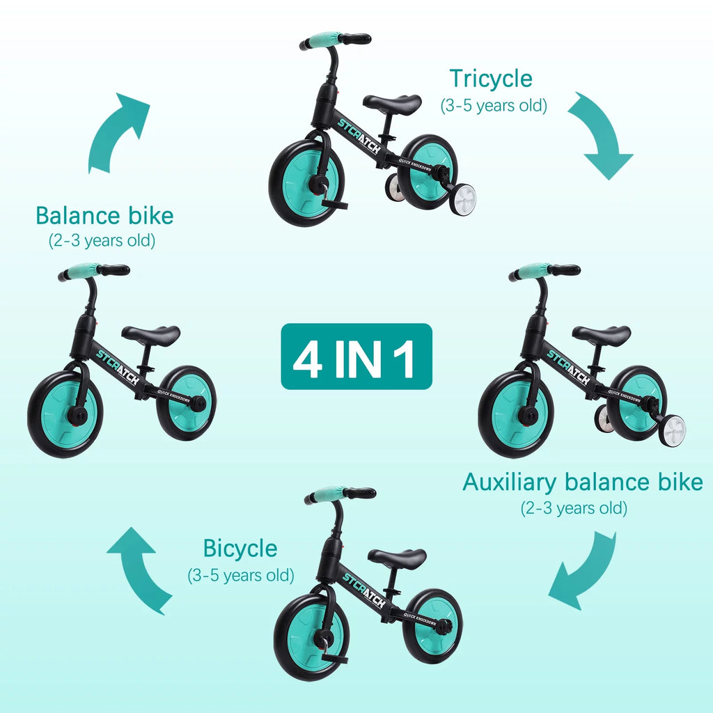 4 in 1 Toddlers Balance Bike with Pedals and Training Wheels E28145