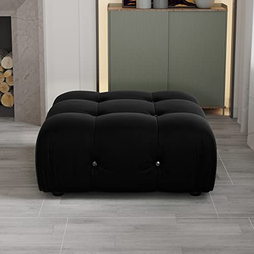 Black Velvet L-Shaped Sectional Sofa with Reversible Chaise Ottoman W68238