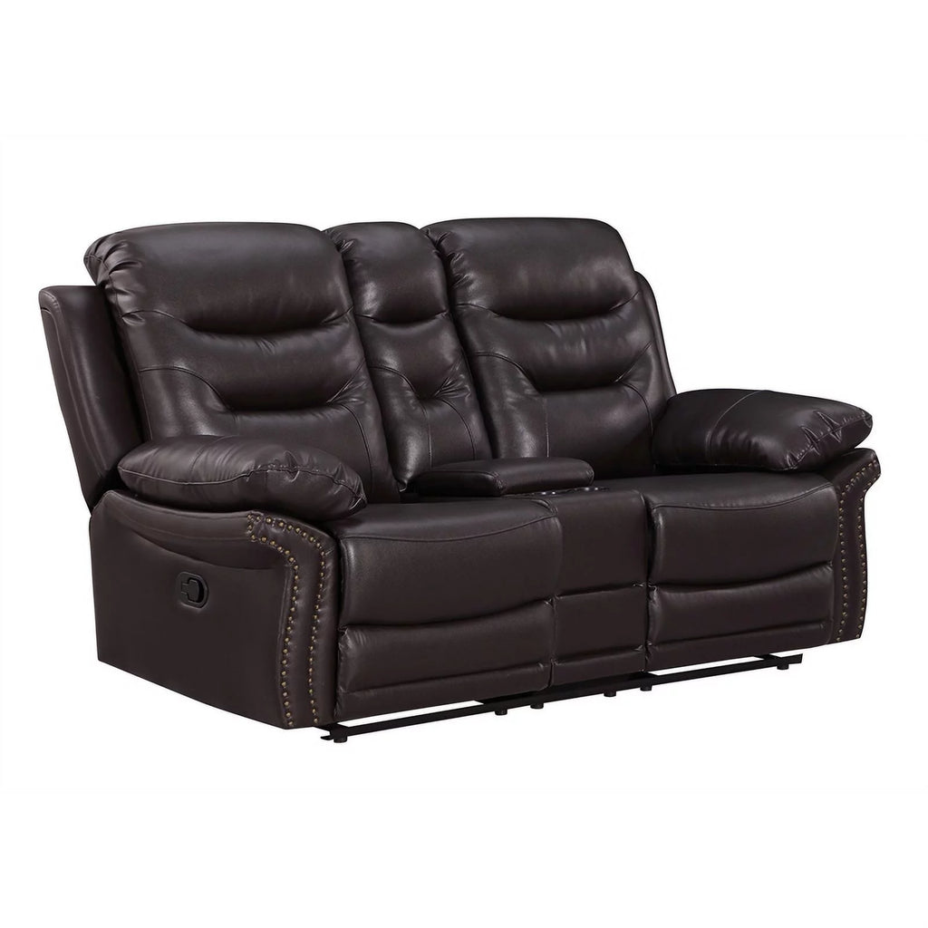Brown 2-Piece Leather Sofa with Console Loveseat S26727