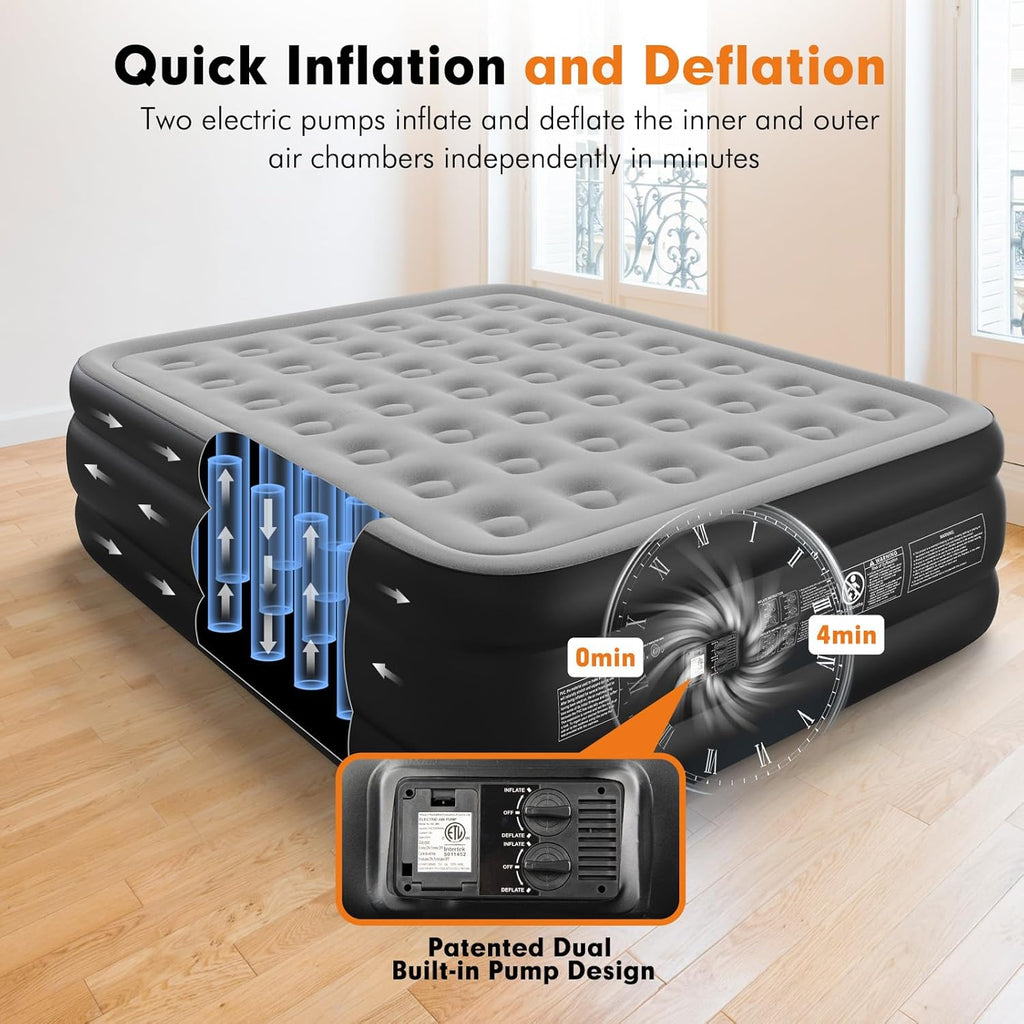Queen Self Inflating Air Mattress 18" High with Built in Double Pump V64922