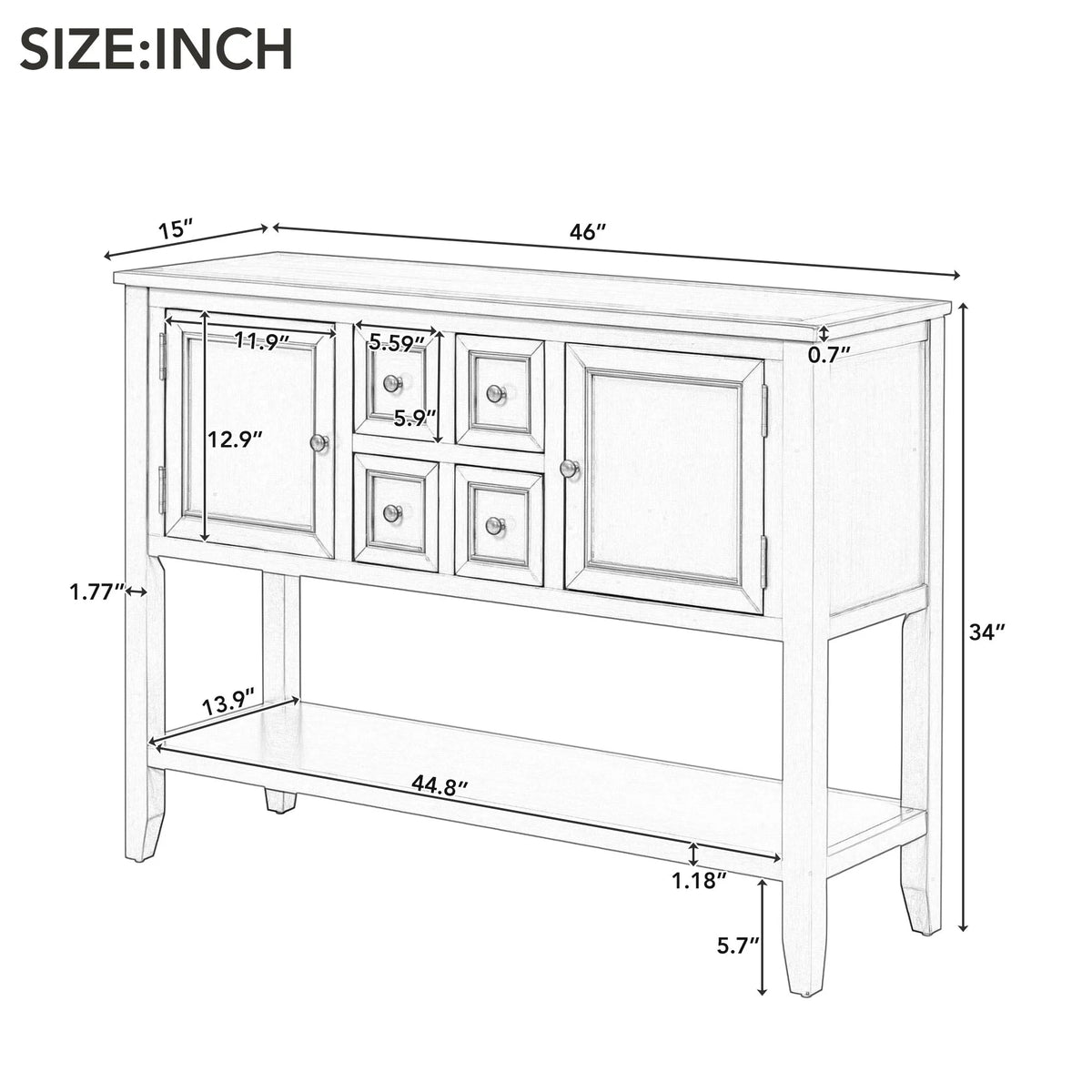 Vintage Console Table with Four Drawers and Bottom Shelf, Espresso A8569