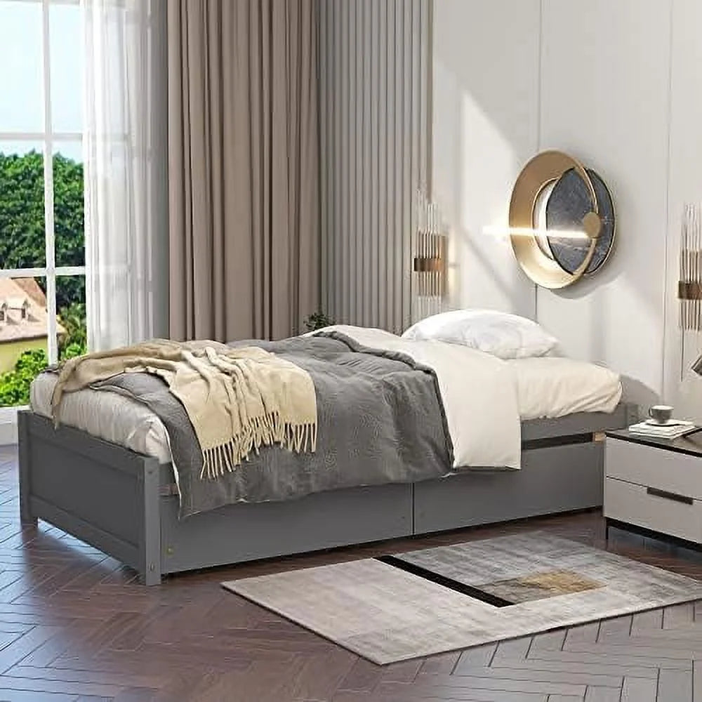 Solid Wood Platform Bed with Two Storage Drawers C360076