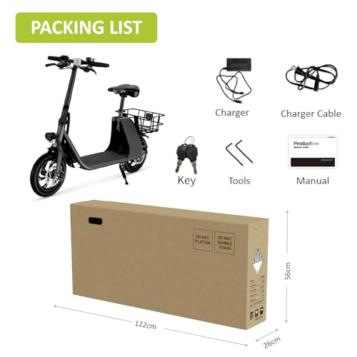 Electric Scooter with Seat & Carry Basket, 672W PWR, 288Wh, 20MPH, 20 Miles, 12.5" Tires H7050