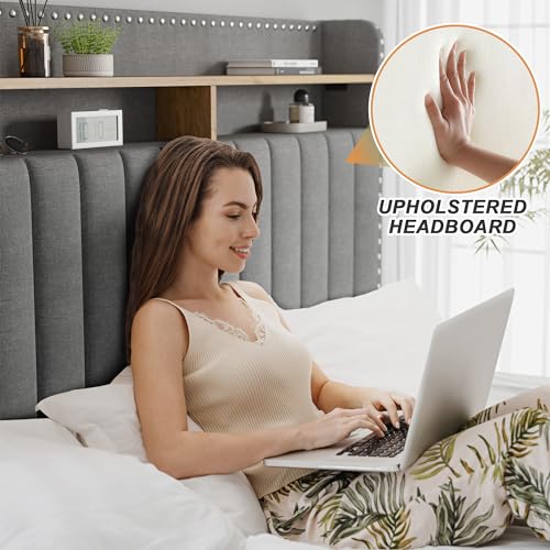 King Size Upholstered Platform Bed Frame with Storage Headboard and Drawers N99718