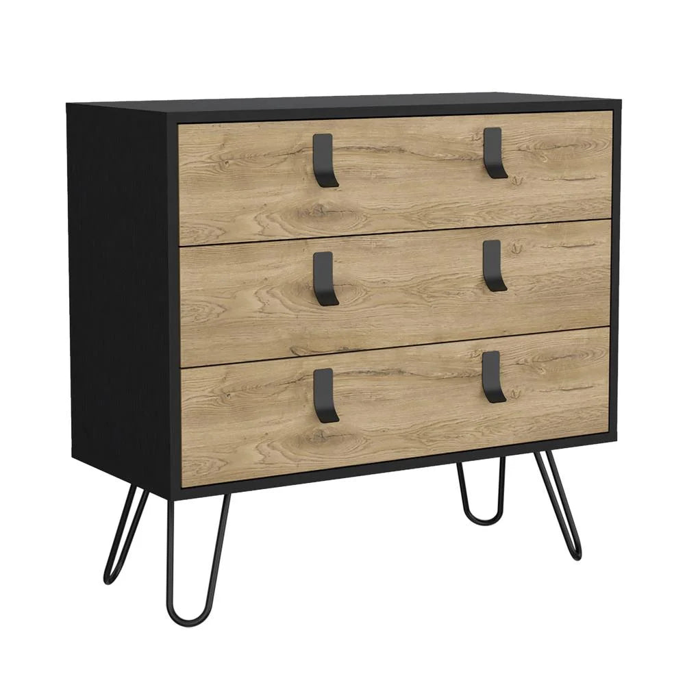 3 Drawer Dresser with Hairpin Legs and Metal Accents K268