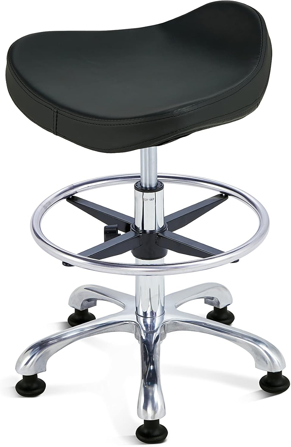 Height Adjustable Rolling Stool Swivel Chair with Casters Black E221