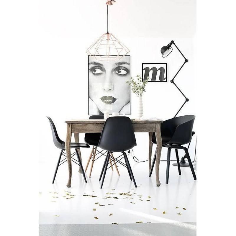 Set of 4 Dark Black Molded Plastic Armless Dining Chair with Wood Legs X181