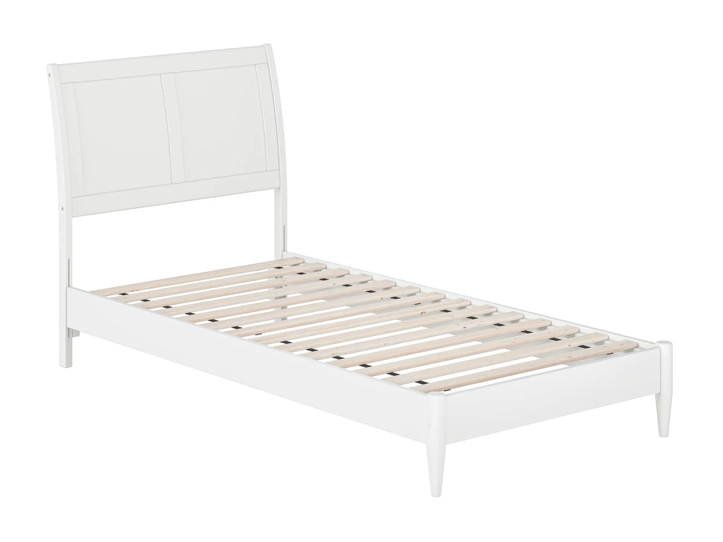White Twin XL Solid Wood Sleigh Platform Bed R8830