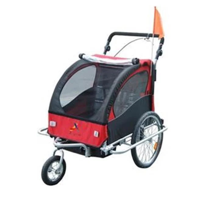 2-in-1 Double Child Two-Wheel Bicycle Cargo Trailer with 2 Safety Harnesses, Green X749