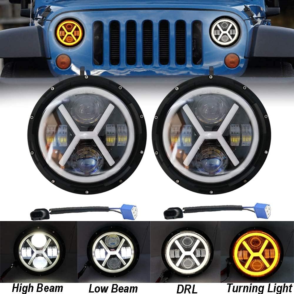90-97 Mazda Miata MX5 Pair Full LED Headlight Halo Angel Eye White DRL Amber Turn High Low Beam Pack of 2 A788043