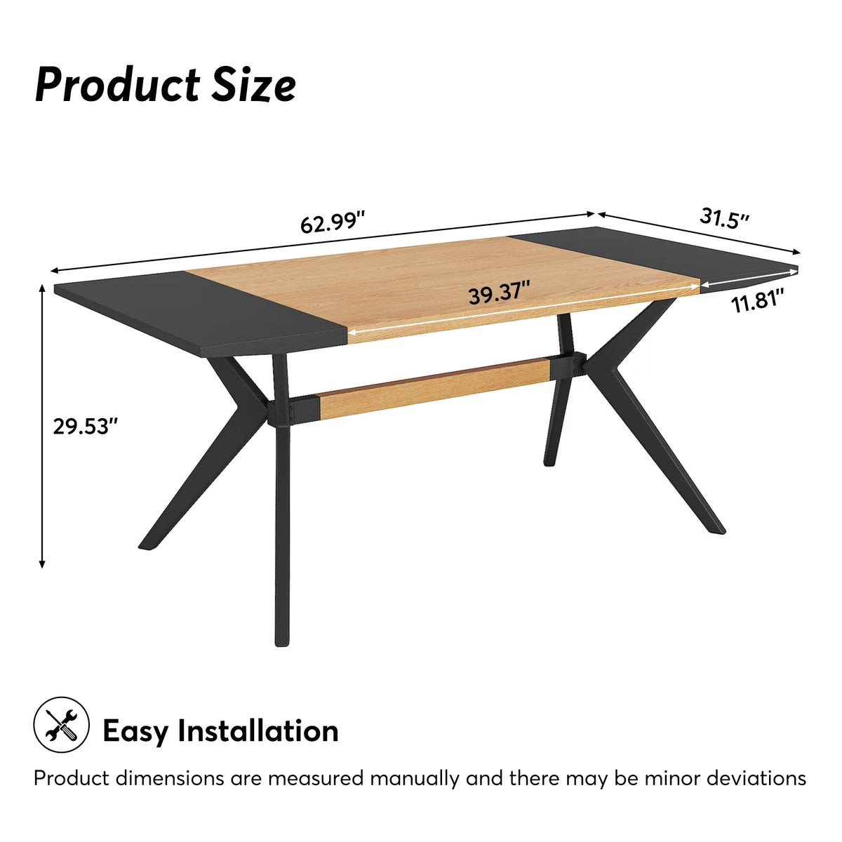 63 inches Rectangular Wood Dining Table with X-Shaped Iron Frame H12681
