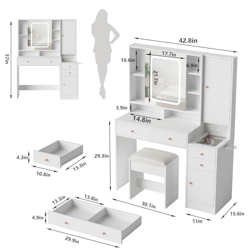 White Vanity Desk with Mirror and Lights X111