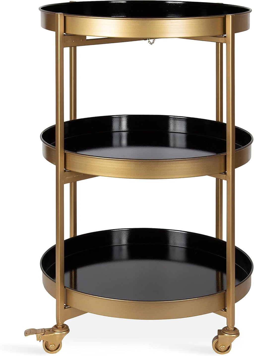 3-Tier Gold Metal Bar Cart with Lockable Wheels I224462
