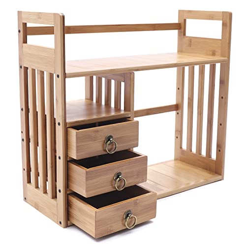 Bamboo Desktop Bookshelf with 3 Drawers (Nut-Brown) T889996
