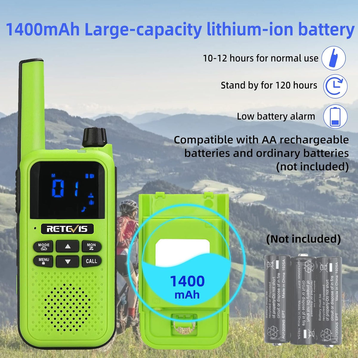 Bluetooth Rechargeable Two Way Radio 1400mAh 3Pcs H49011