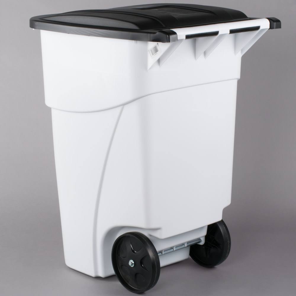 50 Gallon White Rollout Trash Container with Lid B29854