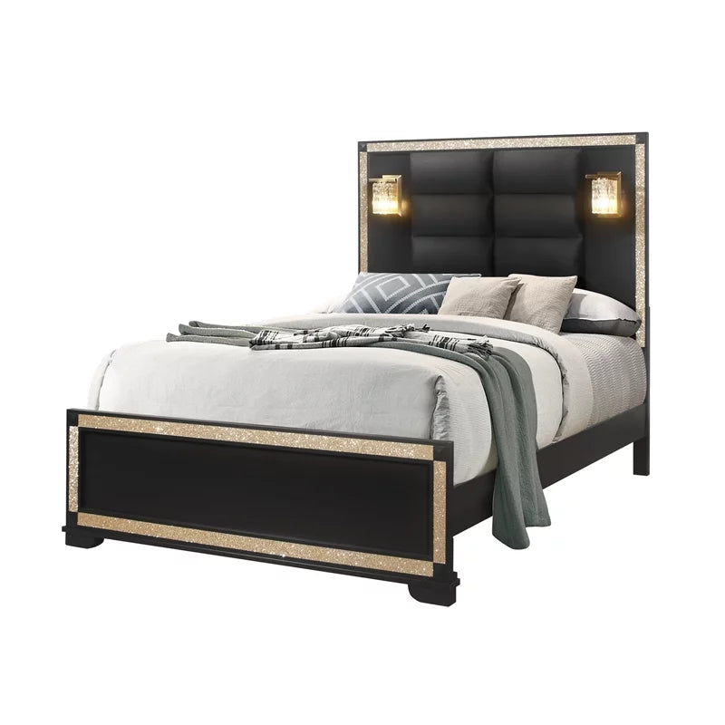 Queen Bed in Black/Gold Finish Z887